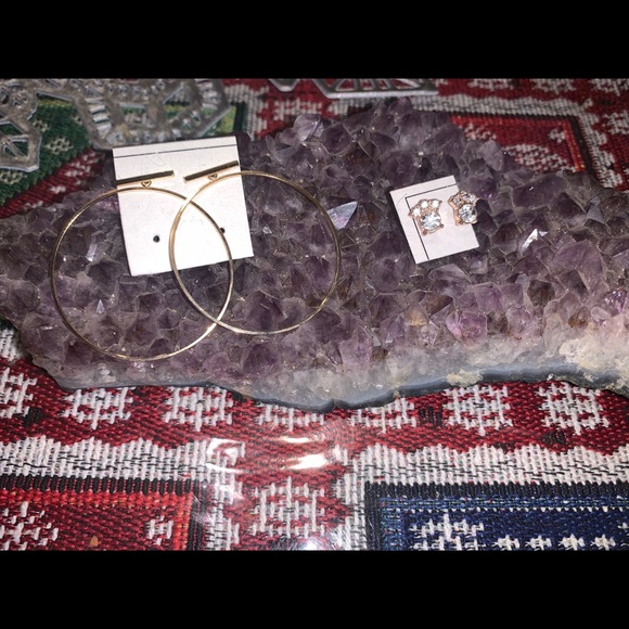 Thin gold hoop earrings+rose gold paw earring - Picture 2 of 2